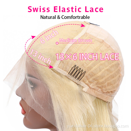13*6 613 Blonde Lace Front Wig Brazilian Virgin Human Hair Wig Silky Straight Hair